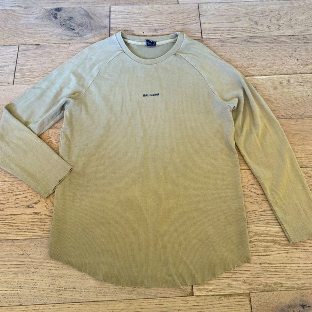 RawGear Mens Long Sleeve Ribbed Thermal Shirt Olive Green Raw Hem‎ Large (1059)